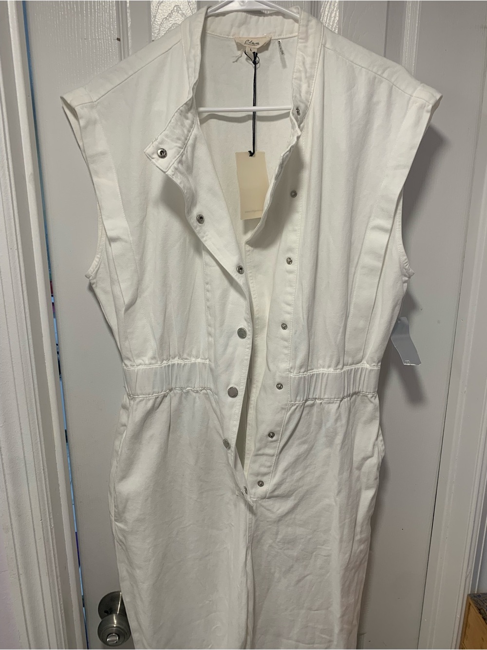 Elan White Sleeveless Snap-Front Jumpsuit